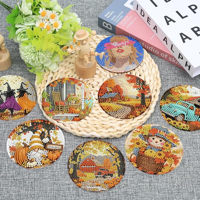 Ekuxom 8 Pcs Fall Diamond Art Coasters Kits - Image 5