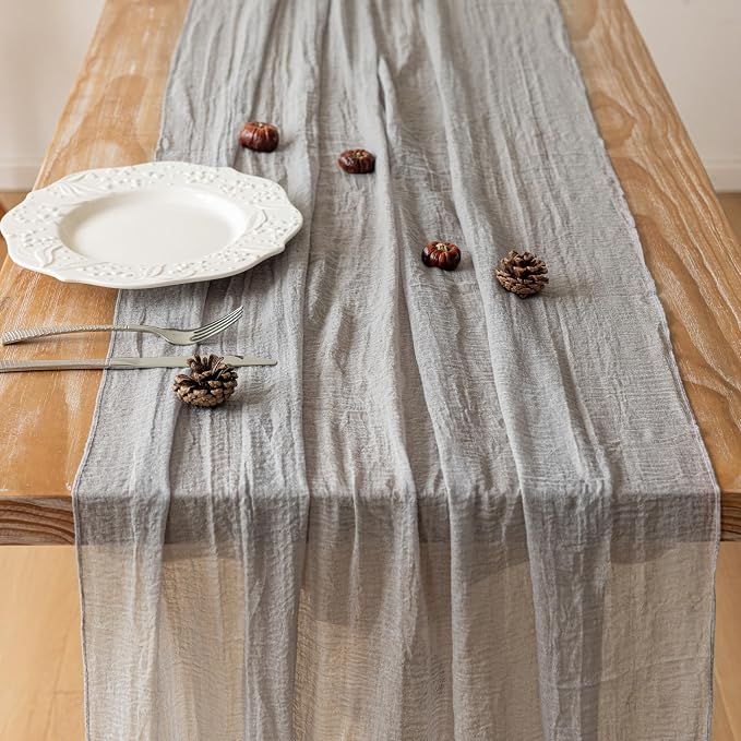 Grey Cheesecloth Table Runner 120 Inches - Image 3