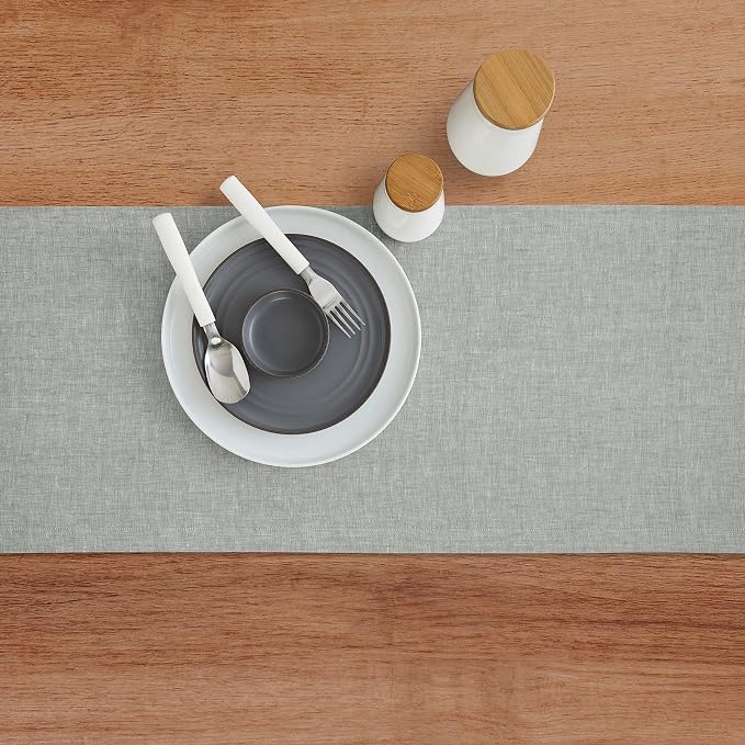 Solino Home 100% Pure Linen Table Runner Chambray Grey, Athena 14 x 72 in | - Image 3