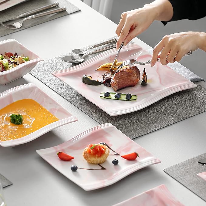 MALACASA Plates and Bowls Sets, 26 Pieces Pink Dinnerware Sets - Image 5