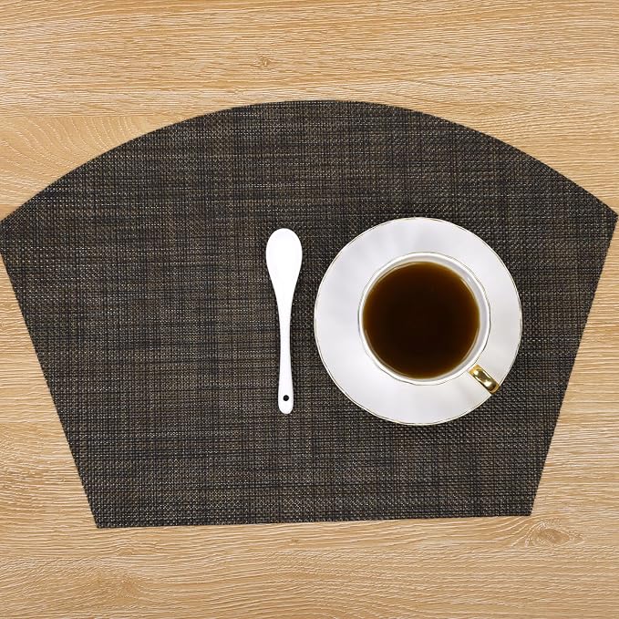 SHACOS Small Wedge Placemats Set of 4 Woven Vinyl Round Table Placemats Wipe - Image 9