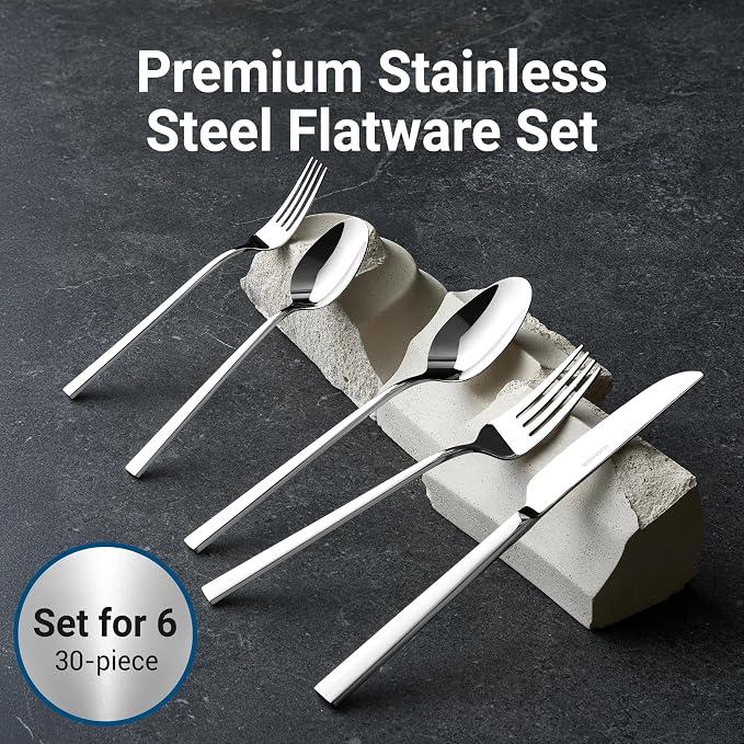 30-Piece Durable Silverware Set, 18/10 Stainless Steel Flatware | Dishwasher - Image 2