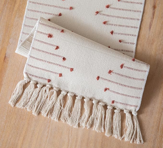 Caflife Boho Table Runner 13 x 48 Inch Long Natural Cotton Woven Runner - Image 5