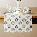Block Print Floral Decorative Table Runners, 13x48 Inch Grey | 100% Organic by Unknown