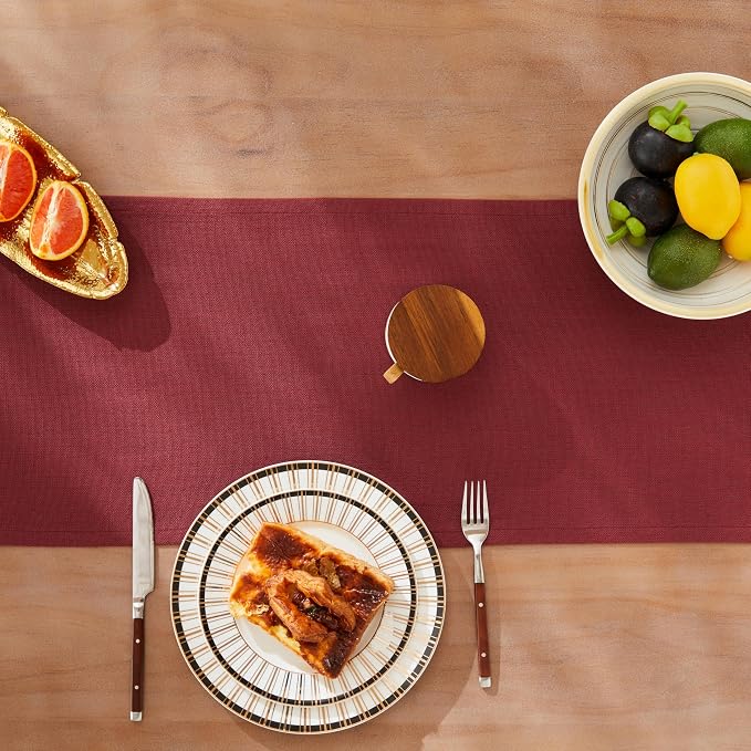 Rustic Cotton Linen Table Runner, 13x48 Inches Burgundy | Farmhouse Style Linen - Image 5