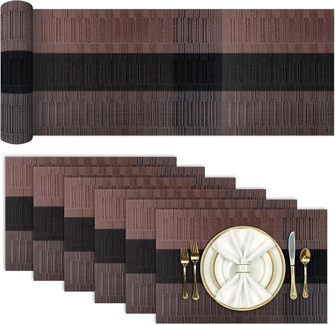 Aofmee Table Runner and Placemats Set of 6 Washable, Heat Resistant Place Mats by Aofmee