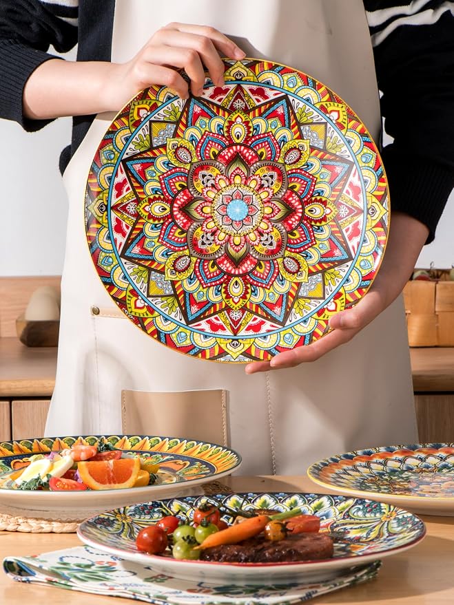 Henten Home Dinner Plates Set of 6, 10.5 Inch Porcelain Plate, Colorful - Image 6