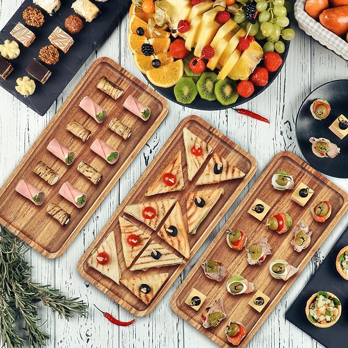 3 Pack Acacia Wood Charcuterie Cheese Trays 14x5.5in | Solid Natural Acacia Wood - Image 4
