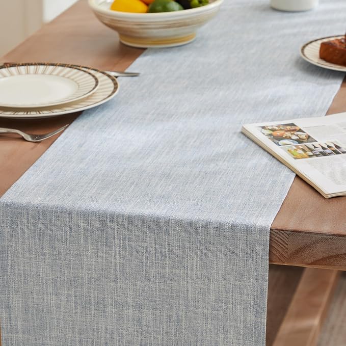 Rustic Cotton Linen Table Runner, 13x36 Inches Blue | Farmhouse Style Linen - Image 3