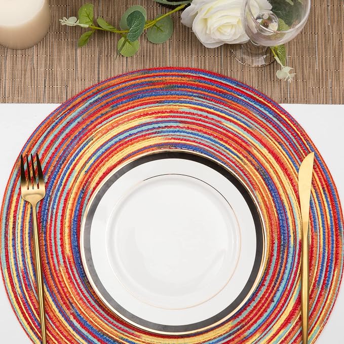 SHACOS Round Braided Placemats Set of 4 Variegated Colorful Placemats - Image 8