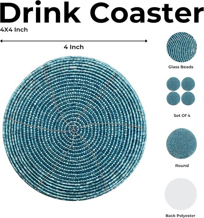 Handmade Beaded Bar Drink Tabletop Protection Coasters - Image 4