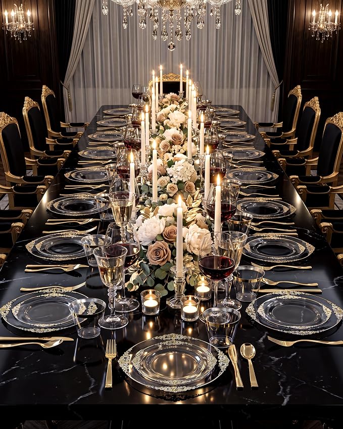 Nervure 600Pcs Clear and Gold Plastic Plates, Dinnerware Set - Image 4