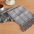 Macrame Style Boho Table Runner, 12x36 Inch Light Blue Grey | Woven Boho Table by ZEEMARTONLINE