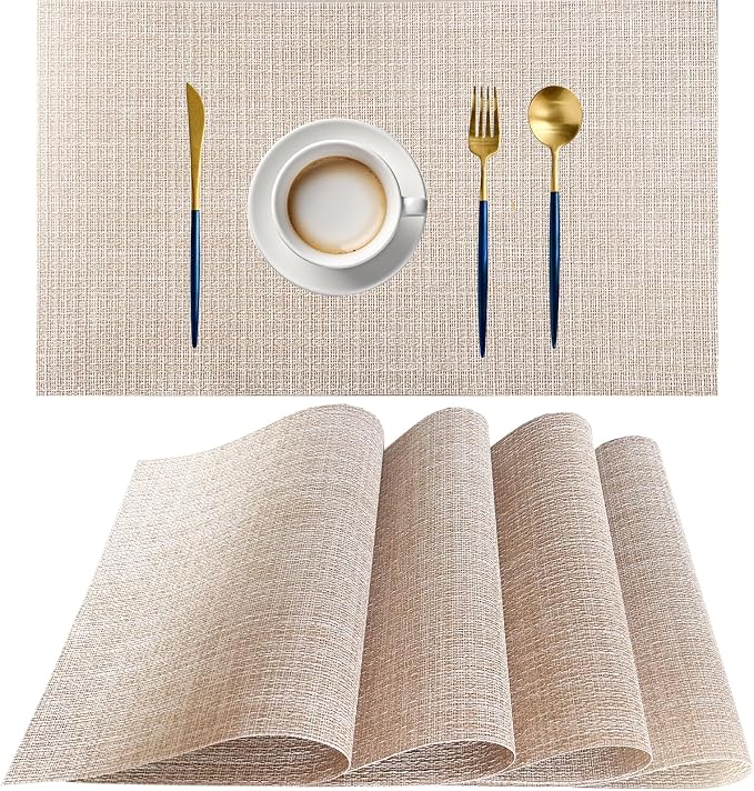 PIGCHCY Beige Placemats Set of 4 Vinyl PVC Durable Place Mats by PIGCHCY