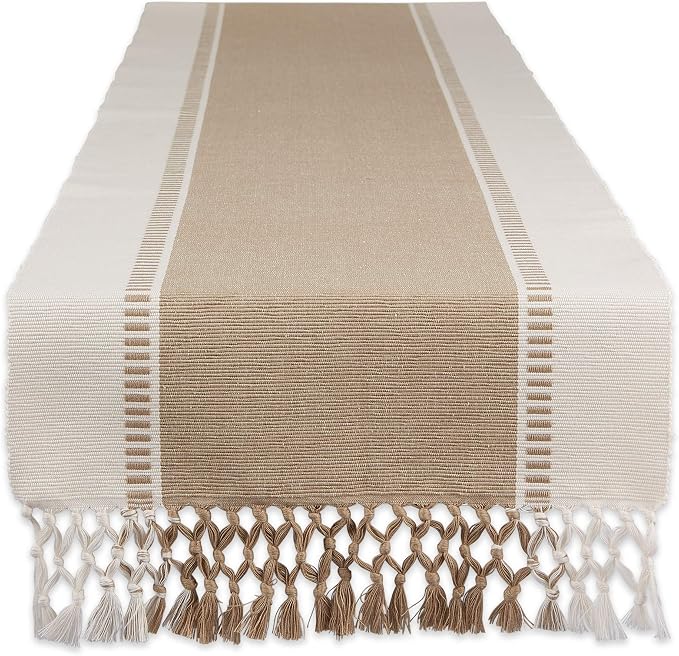 DII Dobby Stripe Table Runner, Stone & Cream Background | Woven Decorative by DII