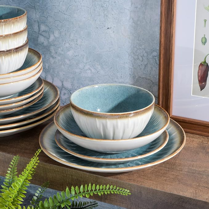 Gibson Elite Mayfair Bay 16-Piece Embossed Double Bowl Dinnerware Set, Service - Image 6