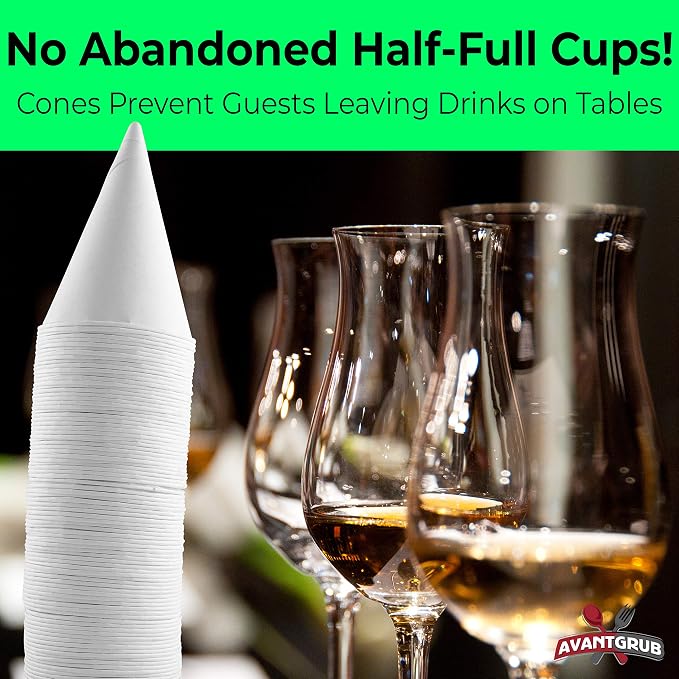 Avant Grub Eco-Friendly Wax-Free White Rolled Rim Paper Cone Drinking Cup 250Pk - Image 5