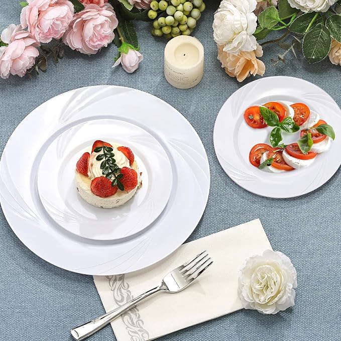 700-Piece White Swirls Plastic Dinnerware Set - Image 6