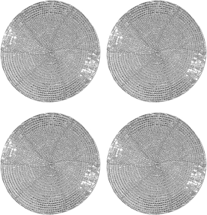 Silver Coasters Set of 4, Handmade Beaded Bar Drink Tabletop Protection Coasters by byHomeDecorativeProduct