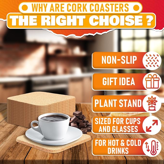 30 Pcs Disposable Coasters for Drinks to Protect Furniture, Reusable | Cork - Image 4