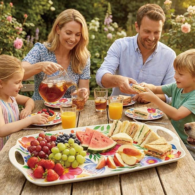TP Melamine Serving Trays with Handles, 17” x 12”, Floral | Rectangular Trays - Image 5