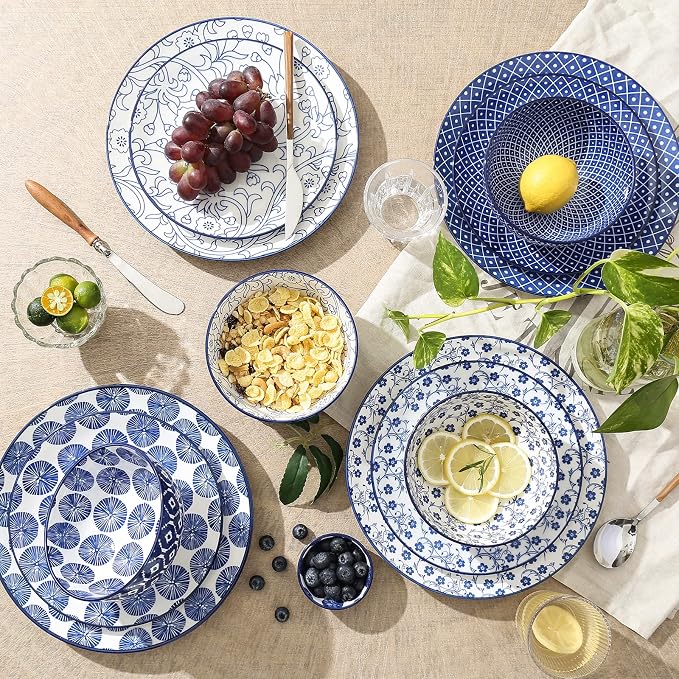 Selamica Ceramic Dinnerware Sets, Vintage Blue | Scratch Resistant Dishes set - Image 3