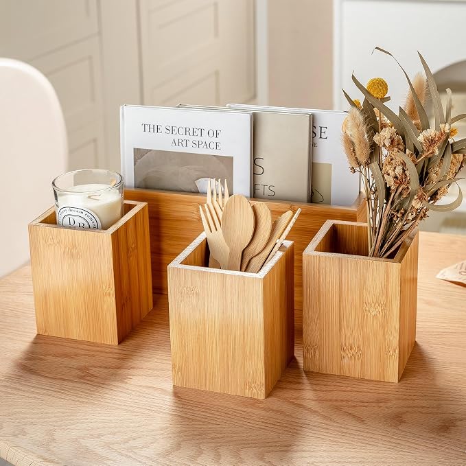 PTSTING Silverware Caddy Wood Silverware Holder Paper Plate Dispenser | - Image 6