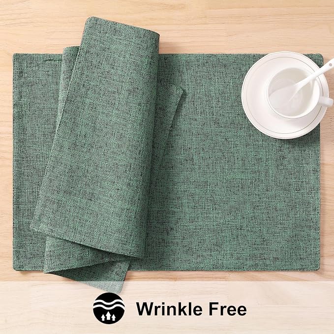 Faux Cotton Linen Placemats Set of 8, Cloth Washable Farmhouse Dining Table Mats - Image 5