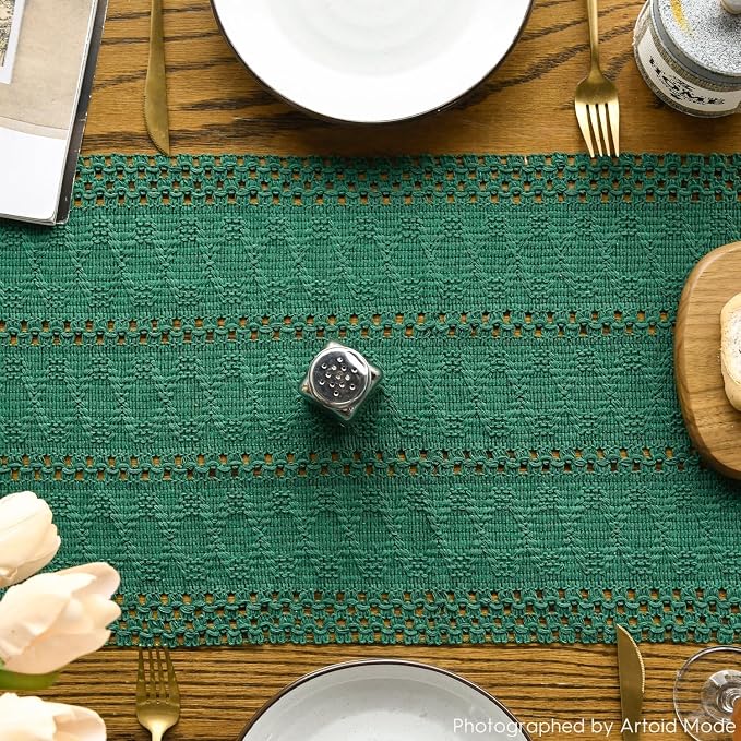 Artoid Mode Dark Green Woven Farmhouse Hollow Table Runner 12x48 Inch | Holiday - Image 3