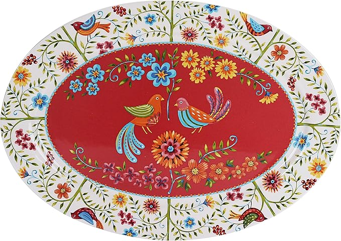 Bico Red Spring Bird Ceramic 16 inch Oval Platter, Microwave & Dishwasher Safe by Bico