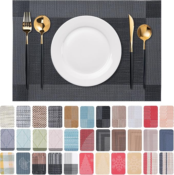 Placemats Set of 6 Washable Indoor | Outdoor Vinyl Place Mats by CADONO