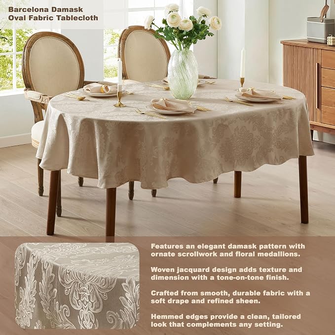 Newbridge Barcelona Luxury Damask Fabric Tablecloth, 60” Wide x 120” Oval - Image 2
