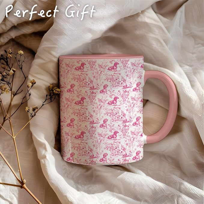Pink Chinoiserie Dachshund Mug, Grandmillennial Sausage Weiner Dog Coffee Tea - Image 5