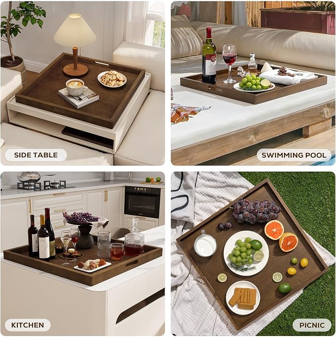 22 Inch Large Square Wooden Ottoman Tray - Image 6