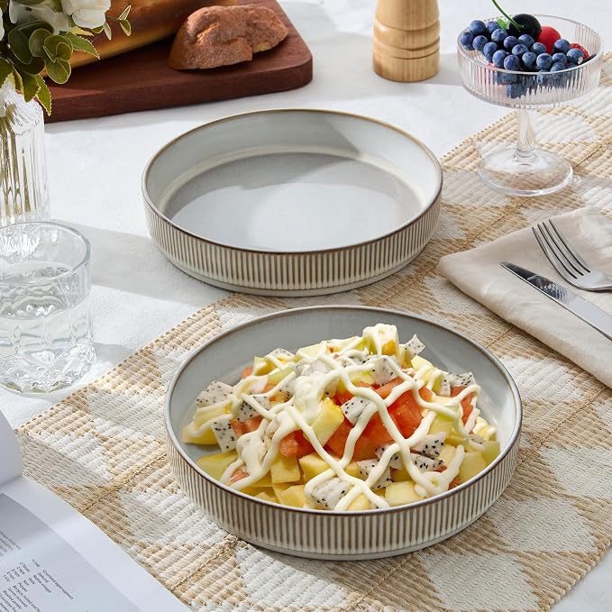 E-far Pasta Bowls Set of 6, 35oz Large Salad Bowl Plate - Image 9