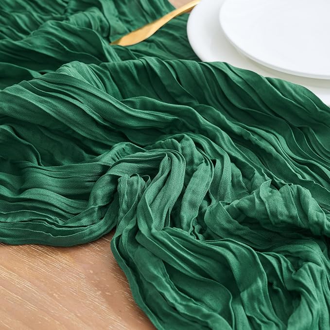 Asee'm 3pcs Emerald Green Cheesecloth Table Runner Christmas 10FT Rustic | Fall - Image 4