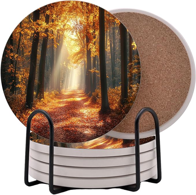 Fall Season Leaves Round Coasters Set of 6 by Unknown