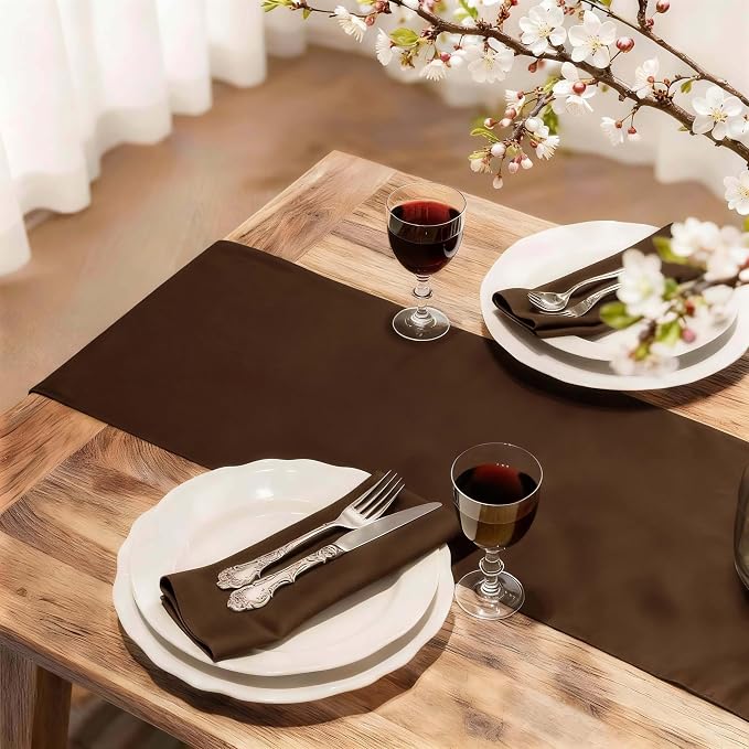 FOLINS&HOME Brown Waterproof Decorative Table Runner 90 Inches Long | 210GSM - Image 2