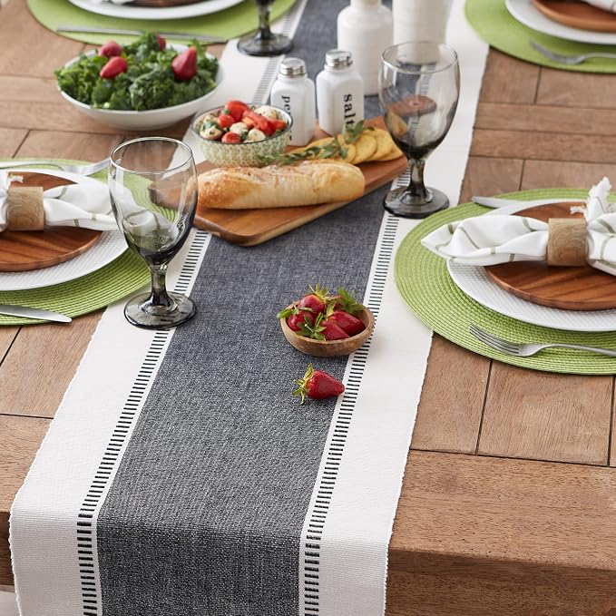 DII Dobby Stripe Table Runner, 13x72 Black & Cream Background | Woven - Image 5