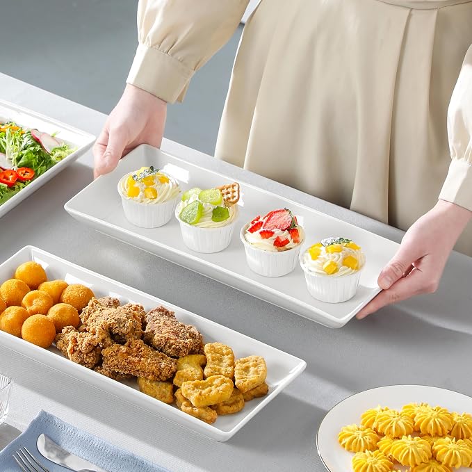 MALACASA 3 Tier Serving Trays for Party, 14 Inch Porcelain White Trays for - Image 5