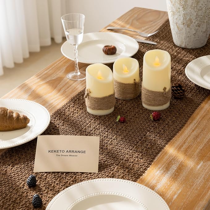 Fall Thanksgiving Boho Macrame Brown Table Runner 13x36 Inch | Woven Burlap - Image 3