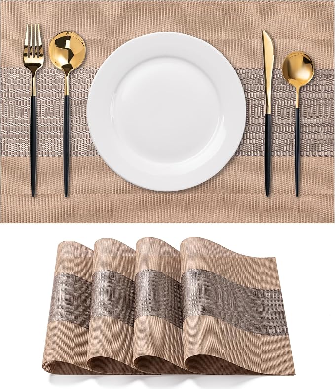 Placemats Set of 4 Washable Indoor | Outdoor Vinyl Place Mats by CADONO