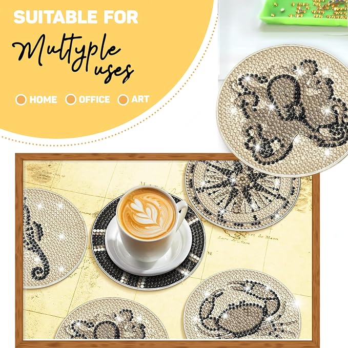 8 pcs Diamond Painting Coasters | Diamond Art Coasters | Vintage Nautical - Image 5