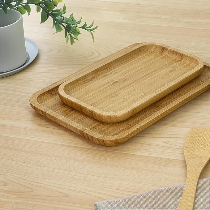 Bam&Boo Bamboo Serving Tray Natural Minimalist Rectangular Coffee, Decor - Image 2
