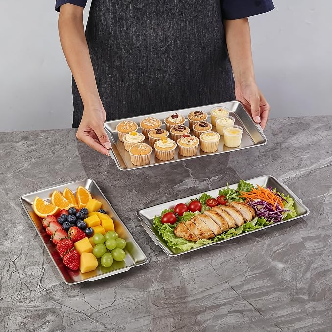 12.6" x 6.3" Dessert Tray Pastry Tray Set of 3, Stainless Steel Heavy-Duty - Image 2