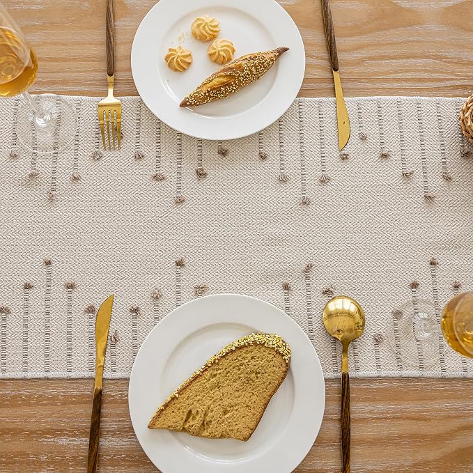 Joyfol Day Boho Table Runner 13 x 36 Inch, Farmhouse Stripe Cotton Table Runners - Image 4