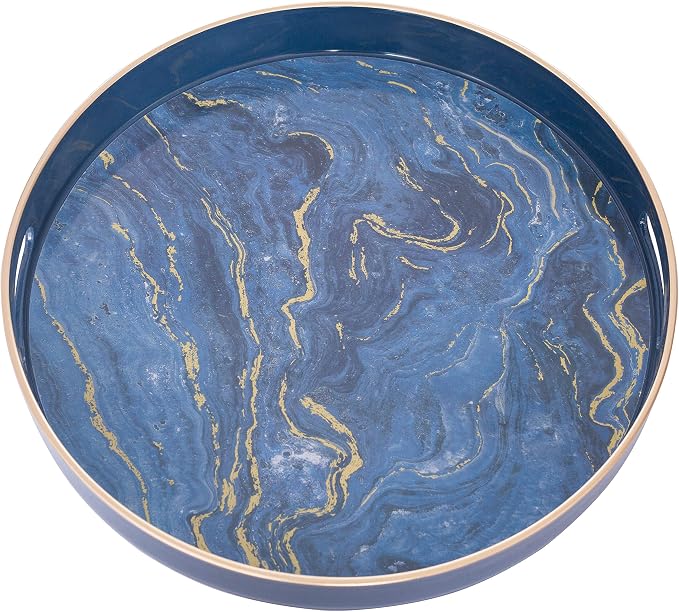 13" Round Decorative Tray, Marbling Plastic Tray by MAONAME