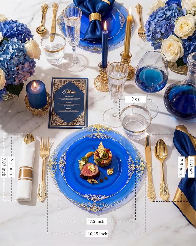 Nervure 350Pcs Blue Plastic Plates, Disposable Dinnerware Set - Image 3