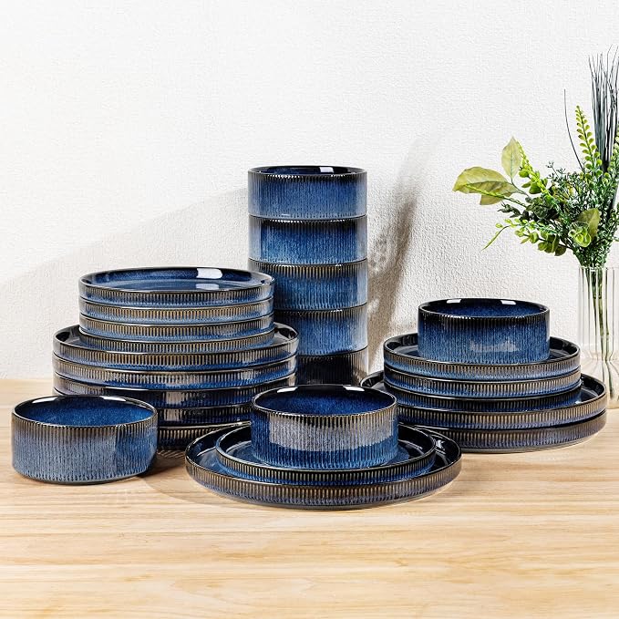 Ceramic Dinnerware Set for 8, 24-Piece Plates and Bowls Set | Lightweight by TheTerra
