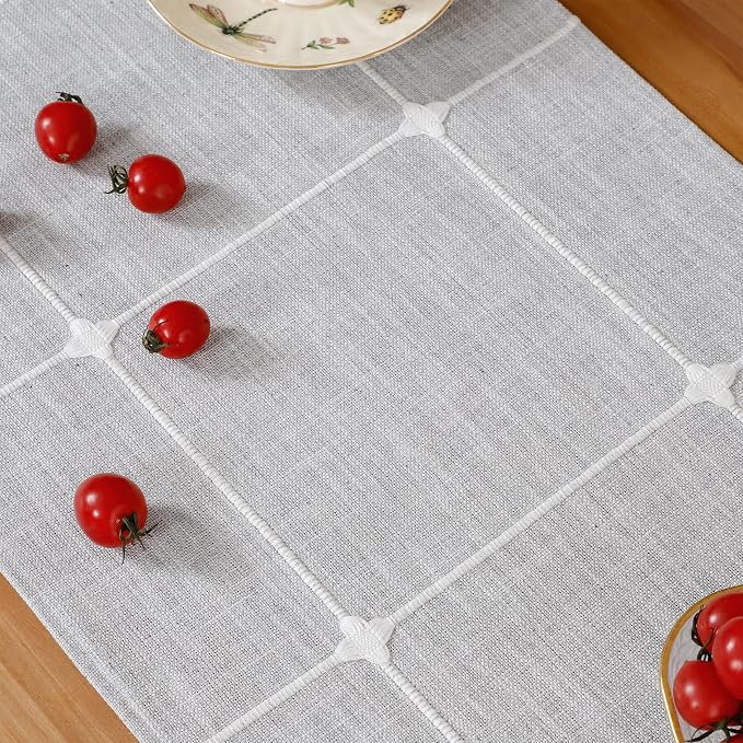 NEWISHER Rustic Embroidered Plaid Cloth Table Runner 48 inches, Farmhouse - Image 5